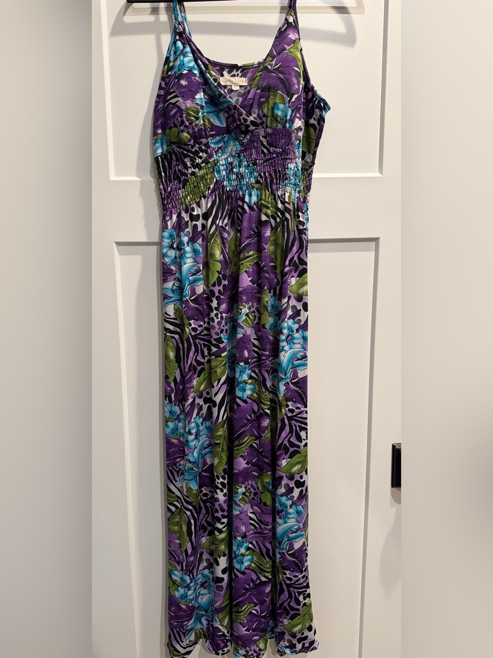 Cotton Candy Purple Black Green & Blue Floral & Animal Print Maxi Dress